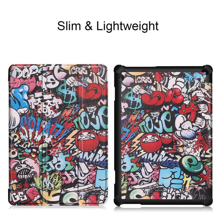 Pattern Printing Tri-fold Stand Leather Protection Case for Lenovo Tab M10 TB-X605F TB-X505F - Graffiti Pattern-4