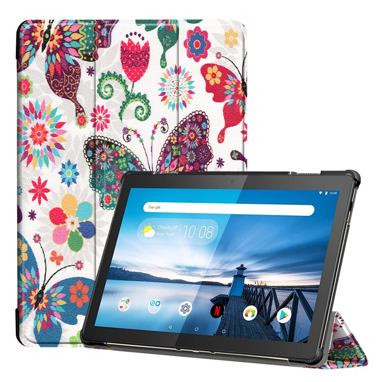 Pattern Printing Tri-fold Stand Leather Protection Case for Lenovo Tab M10 TB-X605F TB-X505F - Colorful Butterfly-1