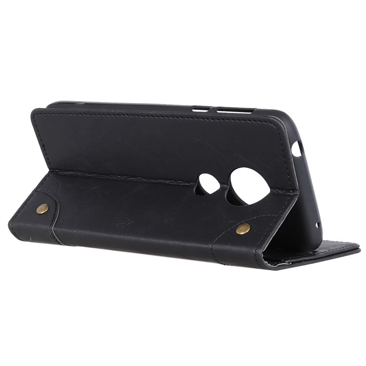 Rivet Decor Retro Style PU Leather Shell with Wallet Stand for Motorola Moto G7 Play (US Version) - Black-5
