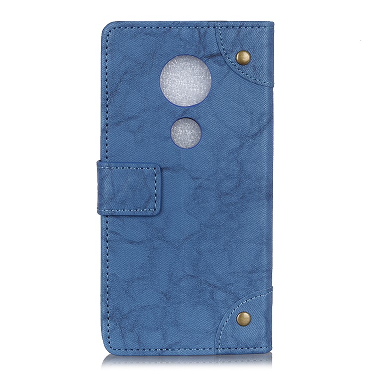 Rivet Decor Retro Style PU Leather Shell with Wallet Stand for Motorola Moto G7 Play (US Version) - Blue-2