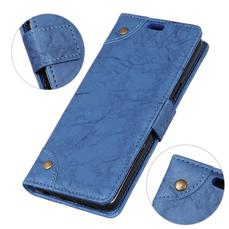 Rivet Decor Retro Style PU Leather Shell with Wallet Stand for Motorola Moto G7 Play (US Version) - Blue-7