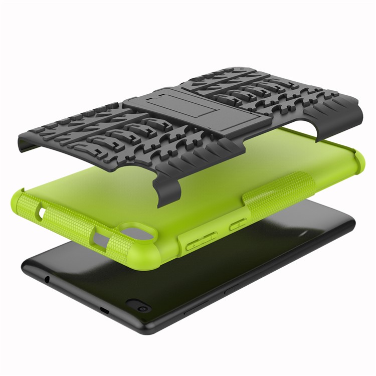 Cool Tyre PC + TPU Hybrid Case with Kickstand for Lenovo Tab E7 7.0 7104F - Green-5