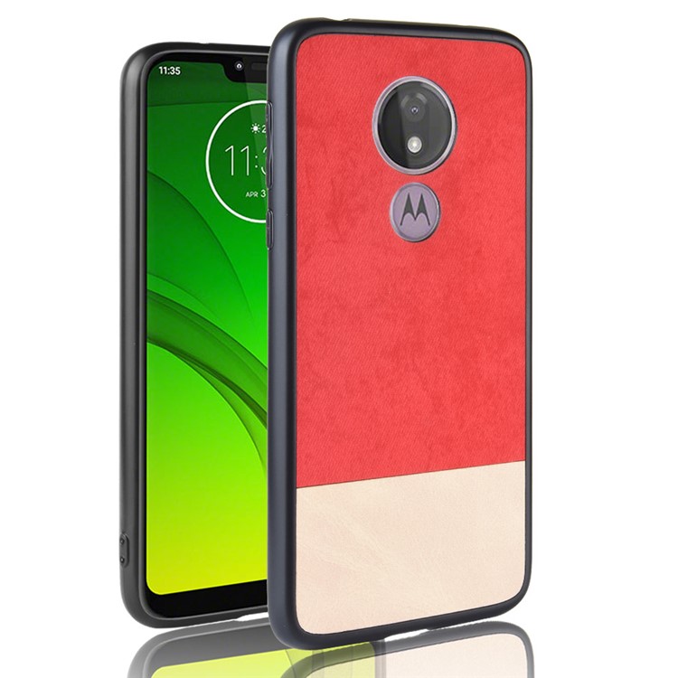 Bi-color Splicing PU Leather Coated PC + TPU Combo Case for Motorola Moto G7 Power (EU Version) - Red-1