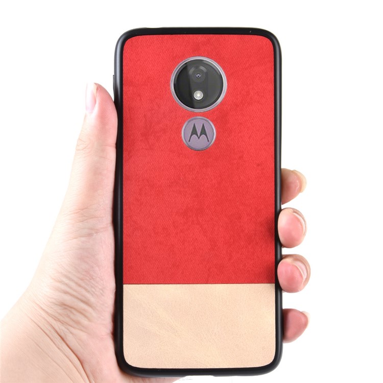 Bi-color Splicing PU Leather Coated PC + TPU Combo Case for Motorola Moto G7 Power (EU Version) - Red-3