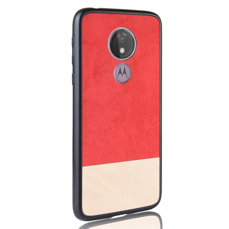 Bi-color Splicing PU Leather Coated PC + TPU Combo Case for Motorola Moto G7 Power (EU Version) - Red-5