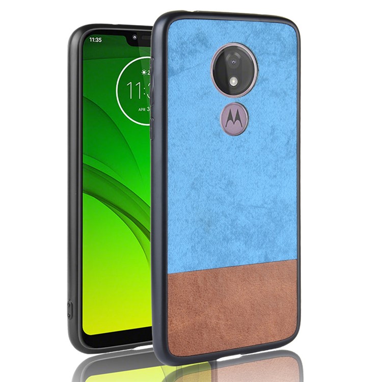 Bi-color Splicing PU Leather Coated PC + TPU Combo Case for Motorola Moto G7 Power (EU Version) - Blue-1