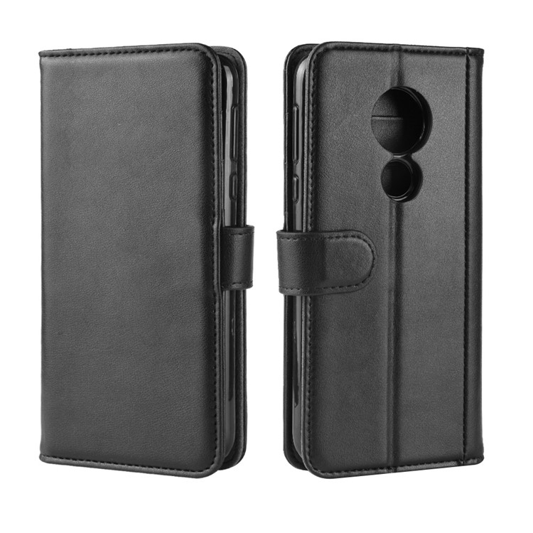 Genuine Split Leather Wallet Stand Case for Motorola Moto G7 Power (EU Version) - Black-2