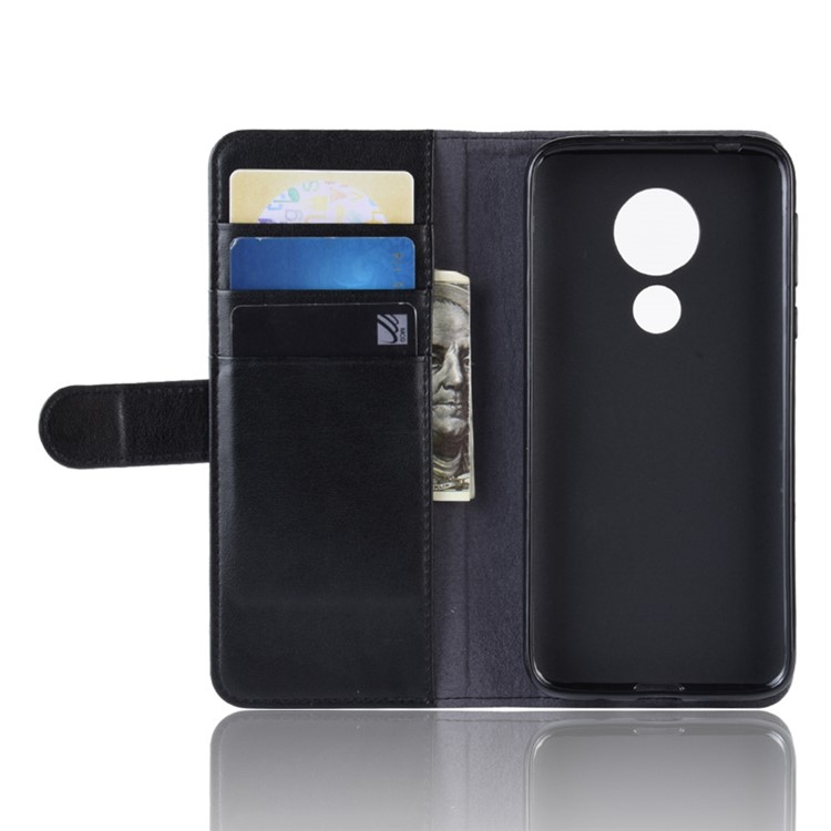 Genuine Split Leather Wallet Stand Case for Motorola Moto G7 Power (EU Version) - Black-5