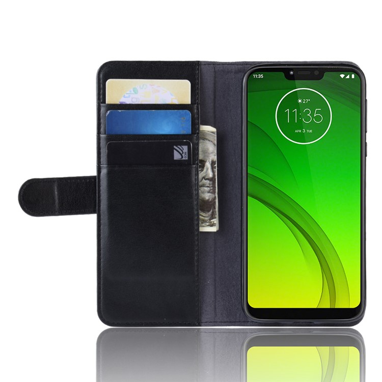 Genuine Split Leather Wallet Stand Case for Motorola Moto G7 Power (EU Version) - Black-6
