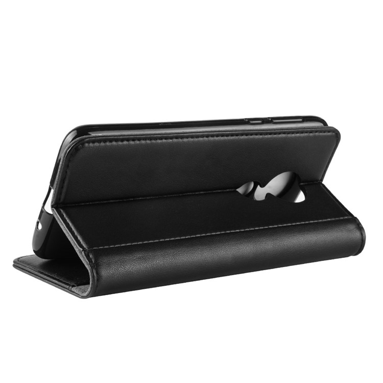 Genuine Split Leather Wallet Stand Case for Motorola Moto G7 Power (EU Version) - Black-7