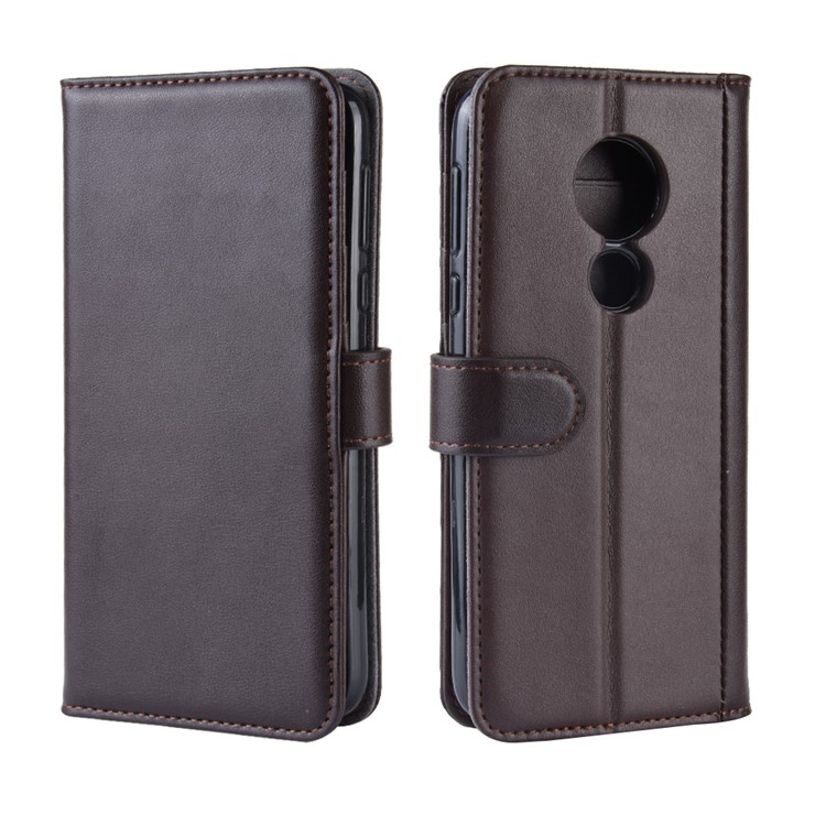 Genuine Split Leather Wallet Stand Case for Motorola Moto G7 Power (EU Version) - Brown-2