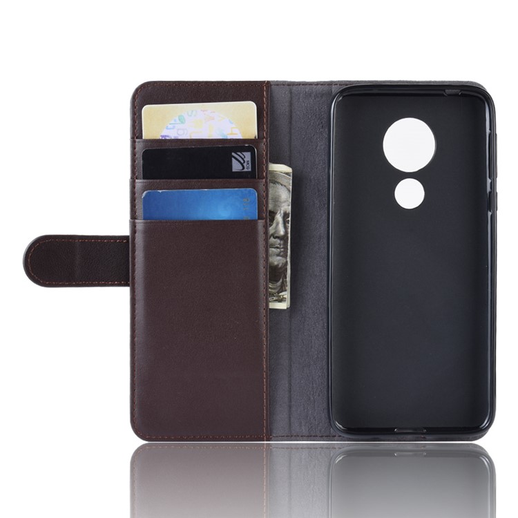 Genuine Split Leather Wallet Stand Case for Motorola Moto G7 Power (EU Version) - Brown-5