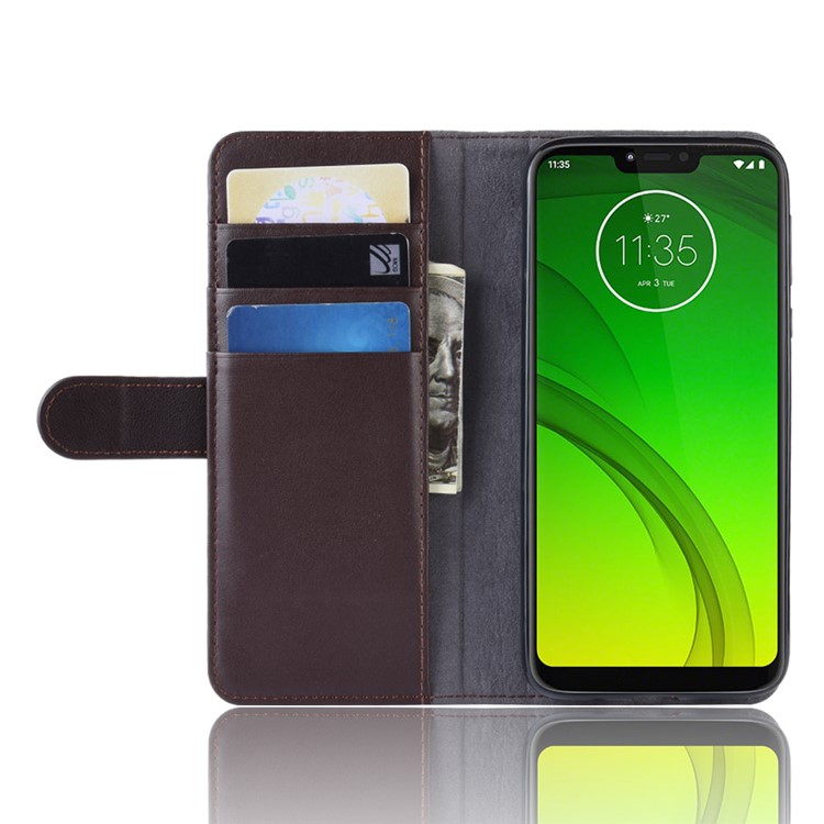 Genuine Split Leather Wallet Stand Case for Motorola Moto G7 Power (EU Version) - Brown-6