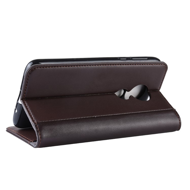 Genuine Split Leather Wallet Stand Case for Motorola Moto G7 Power (EU Version) - Brown-7