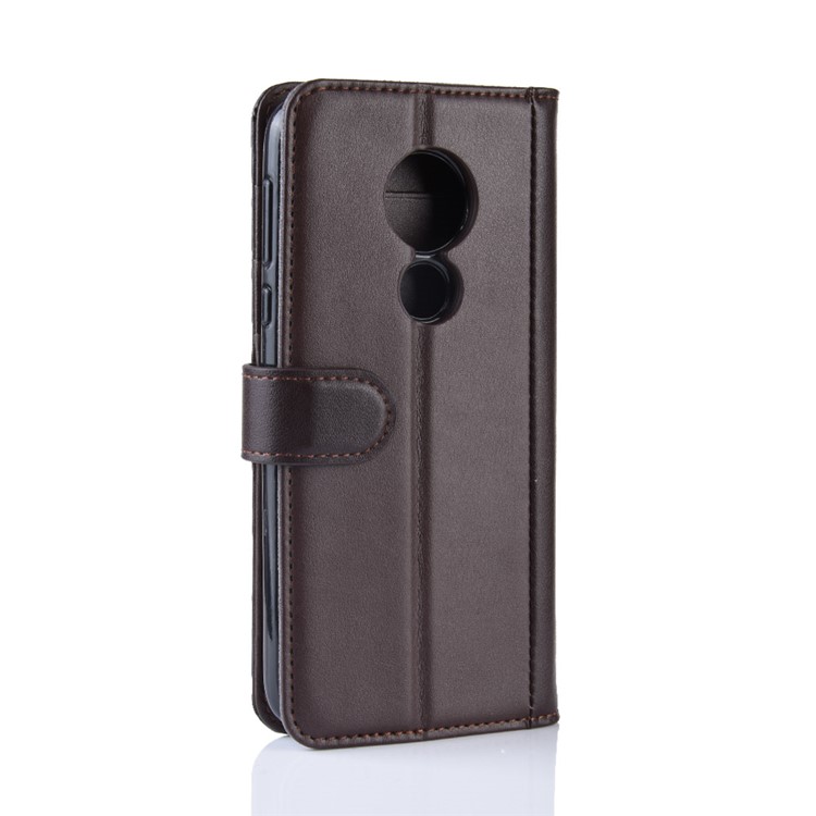 Genuine Split Leather Wallet Stand Case for Motorola Moto G7 Power (EU Version) - Brown-8