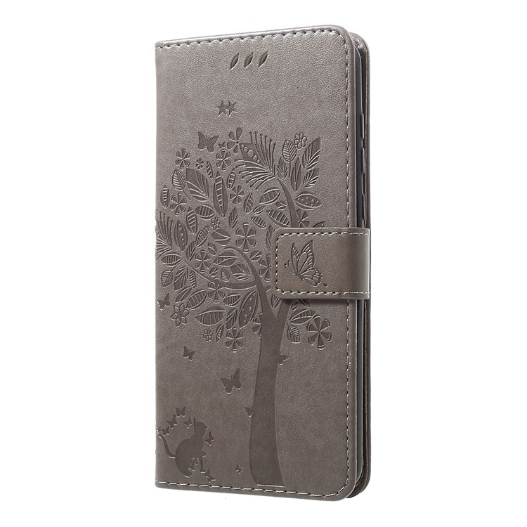 Aufdruck Katze Und Baum Handytasche Aus PU-Leder Mit Lanyard Für Motorola G7 / G7 Plus - Grau-2