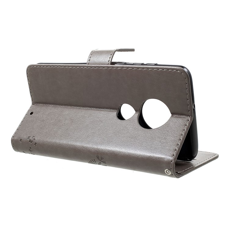 Aufdruck Katze Und Baum Handytasche Aus PU-Leder Mit Lanyard Für Motorola G7 / G7 Plus - Grau-4