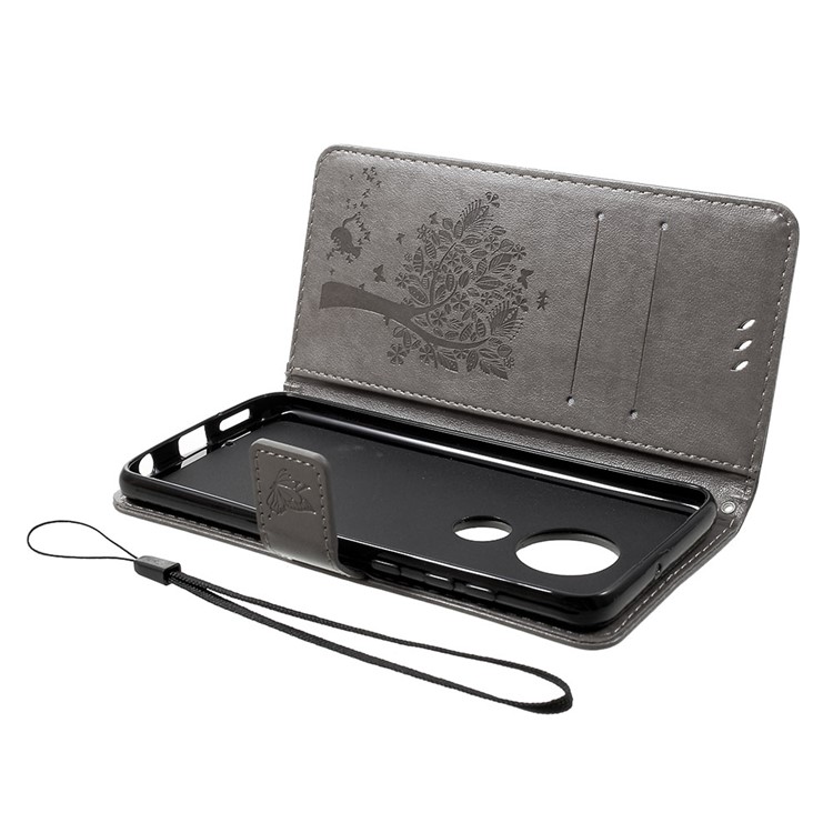 Aufdruck Katze Und Baum Handytasche Aus PU-Leder Mit Lanyard Für Motorola G7 / G7 Plus - Grau-5