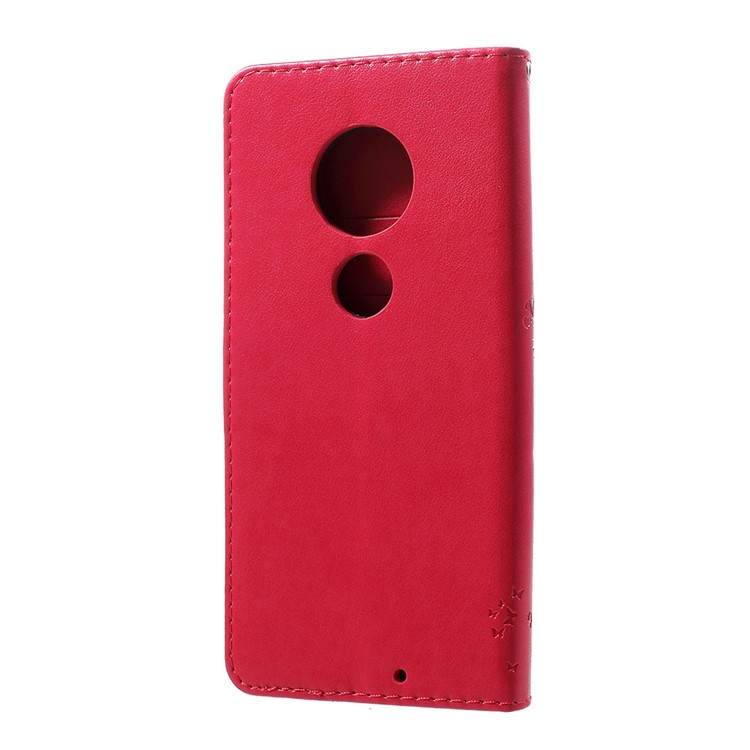 Imprint Cat and Tree PU Leather Cell Phone Cover with Lanyard for Motorola Moto G7/G7 Plus - Rose-3