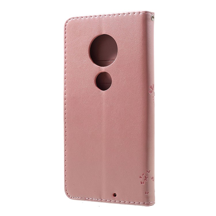 Imprint Cat and Tree PU Leather Cell Phone Cover with Lanyard for Motorola Moto G7/G7 Plus - Pink-3