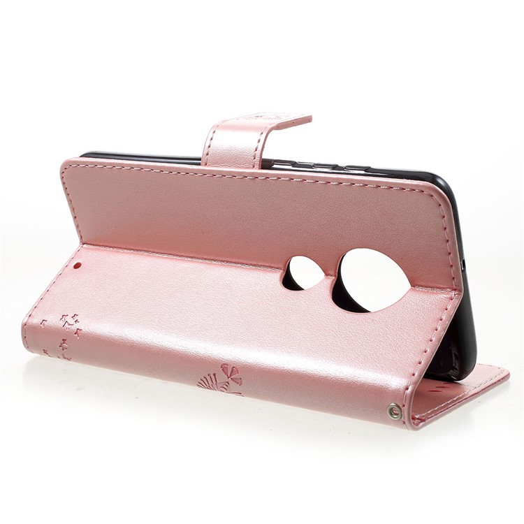 Imprint Cat and Tree PU Leather Cell Phone Cover with Lanyard for Motorola Moto G7/G7 Plus - Pink-4