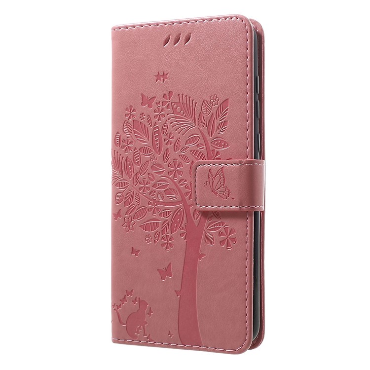 Imprint Cat and Tree PU Leather Cell Phone Cover with Lanyard for Motorola Moto G7/G7 Plus - Rose Gold-2