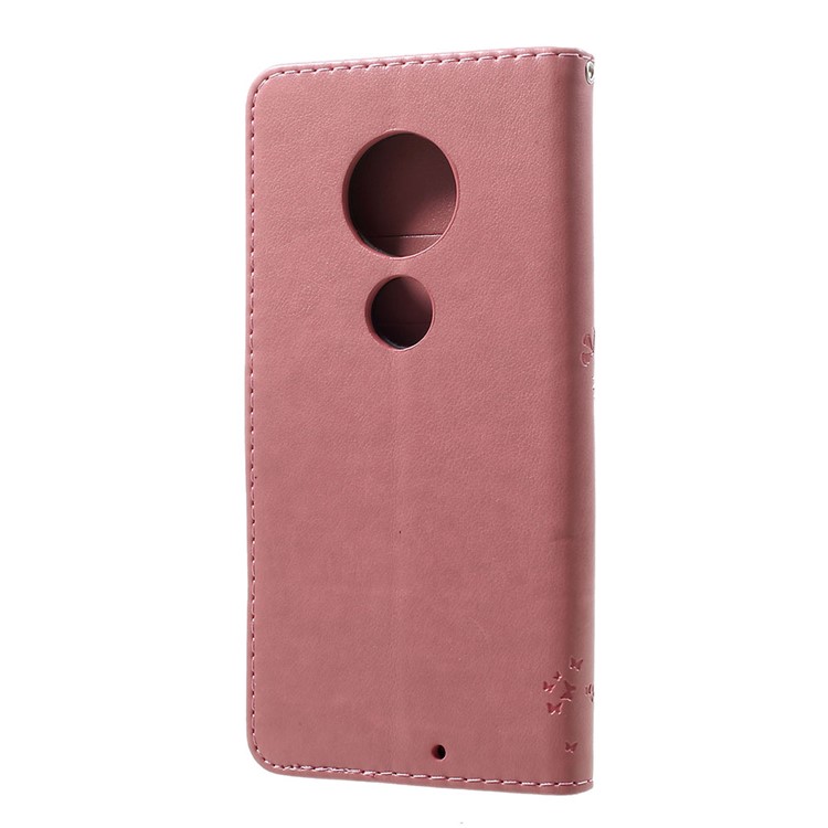 Imprint Cat and Tree PU Leather Cell Phone Cover with Lanyard for Motorola Moto G7/G7 Plus - Rose Gold-3