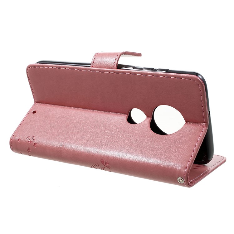 Imprint Cat and Tree PU Leather Cell Phone Cover with Lanyard for Motorola Moto G7/G7 Plus - Rose Gold-4