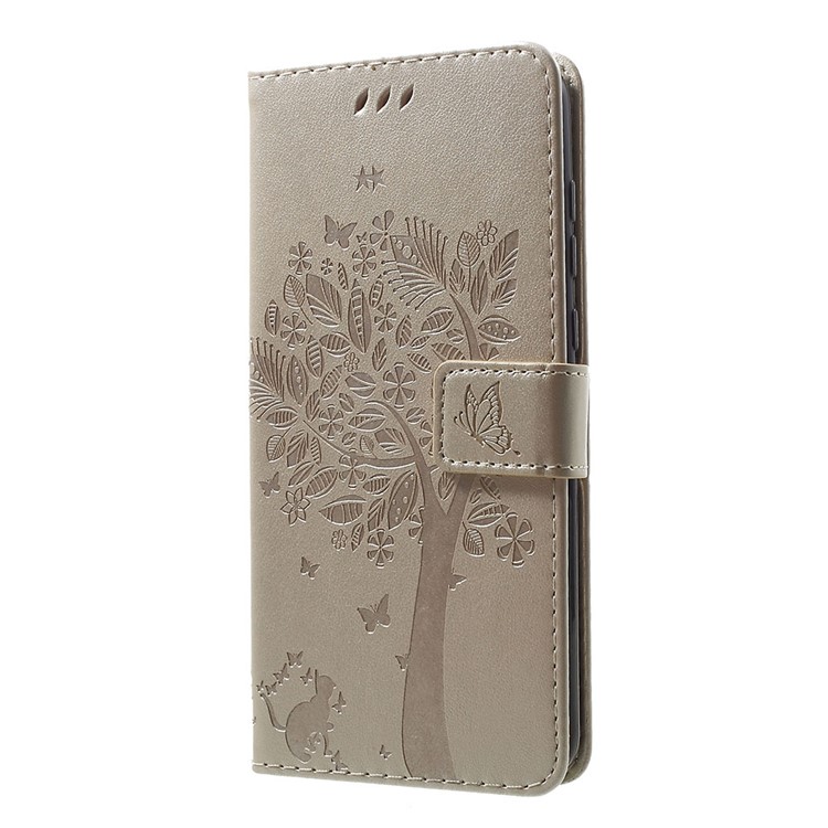 Imprint Cat and Tree PU Leather Cell Phone Cover with Lanyard for Motorola Moto G7/G7 Plus - Gold-2