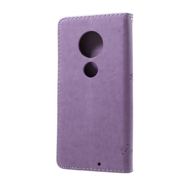 Imprint Cat and Tree PU Leather Cell Phone Cover with Lanyard for Motorola Moto G7/G7 Plus - Light Purple-3