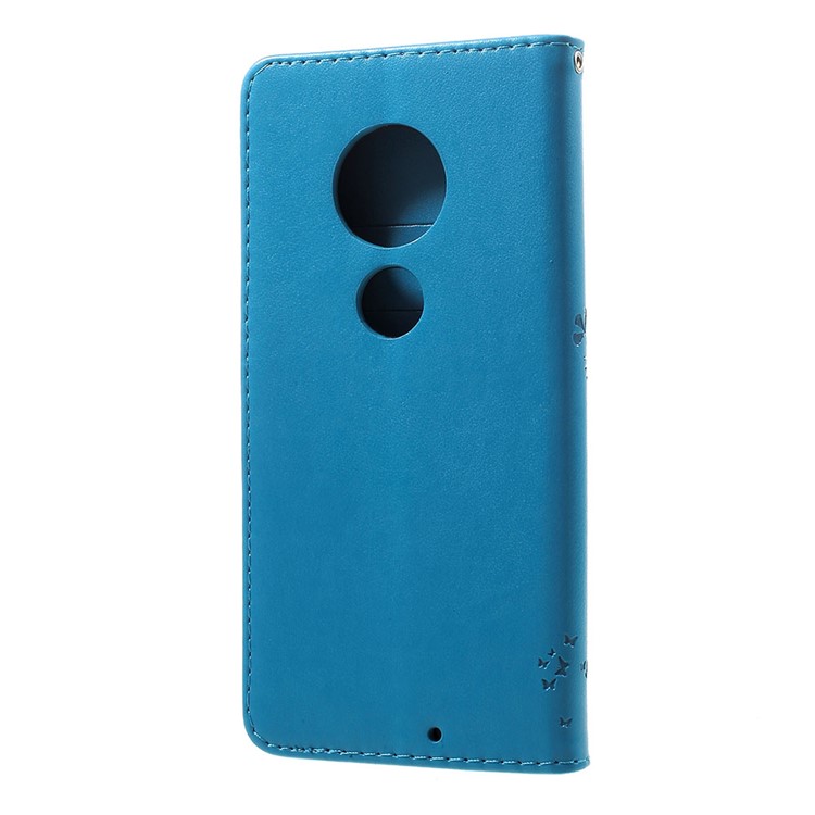 Imprint Cat and Tree PU Leather Cell Phone Cover with Lanyard for Motorola Moto G7/G7 Plus - Blue-3