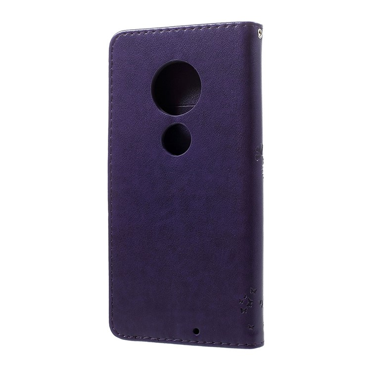 Imprint Cat and Tree PU Leather Cell Phone Cover with Lanyard for Motorola Moto G7/G7 Plus - Dark Purple-3