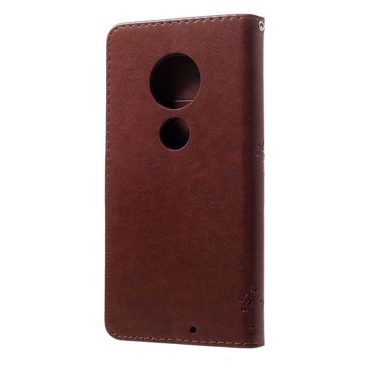 Imprint Cat and Tree PU Leather Cell Phone Cover with Lanyard for Motorola Moto G7/G7 Plus - Brown-3