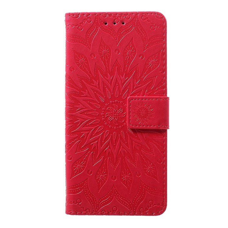 Imprint Sunflower PU Leather Wallet Phone Casing for Motorola Moto G7/G7 Plus - Red-1