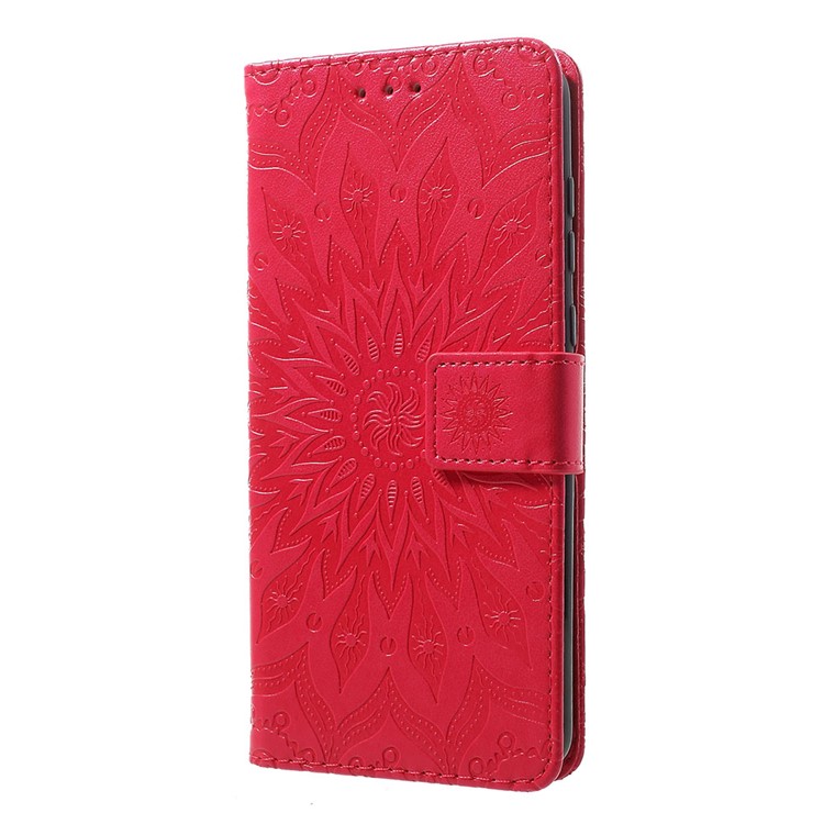 Imprint Sunflower PU Leather Wallet Phone Casing for Motorola Moto G7/G7 Plus - Red-2
