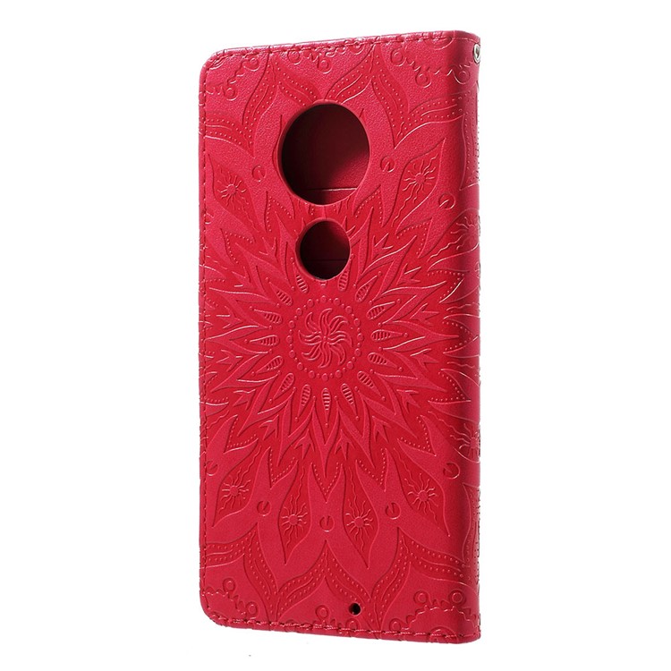 Imprint Sunflower PU Leather Wallet Phone Casing for Motorola Moto G7/G7 Plus - Red-3