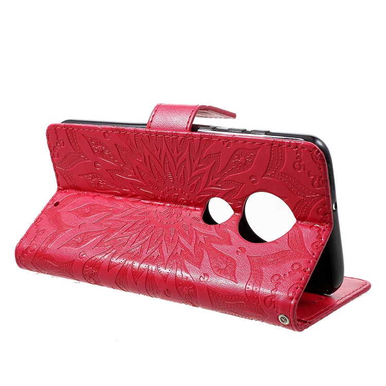 Imprint Sunflower PU Leather Wallet Phone Casing for Motorola Moto G7/G7 Plus - Red-4