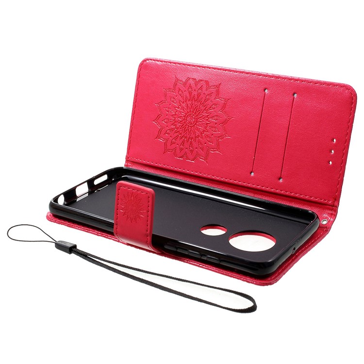 Imprint Sunflower PU Leather Wallet Phone Casing for Motorola Moto G7/G7 Plus - Red-5