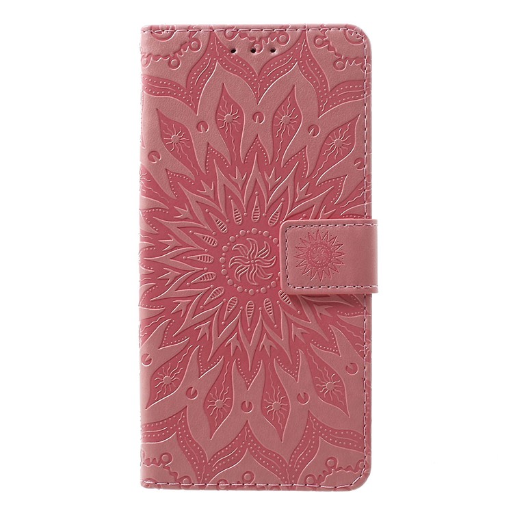 Imprint Sunflower PU Leather Wallet Phone Casing for Motorola Moto G7/G7 Plus - Pink-1