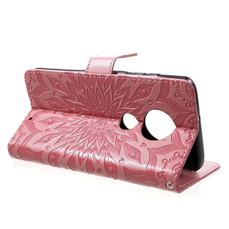 Imprint Sunflower PU Leather Wallet Phone Casing for Motorola Moto G7/G7 Plus - Pink-4