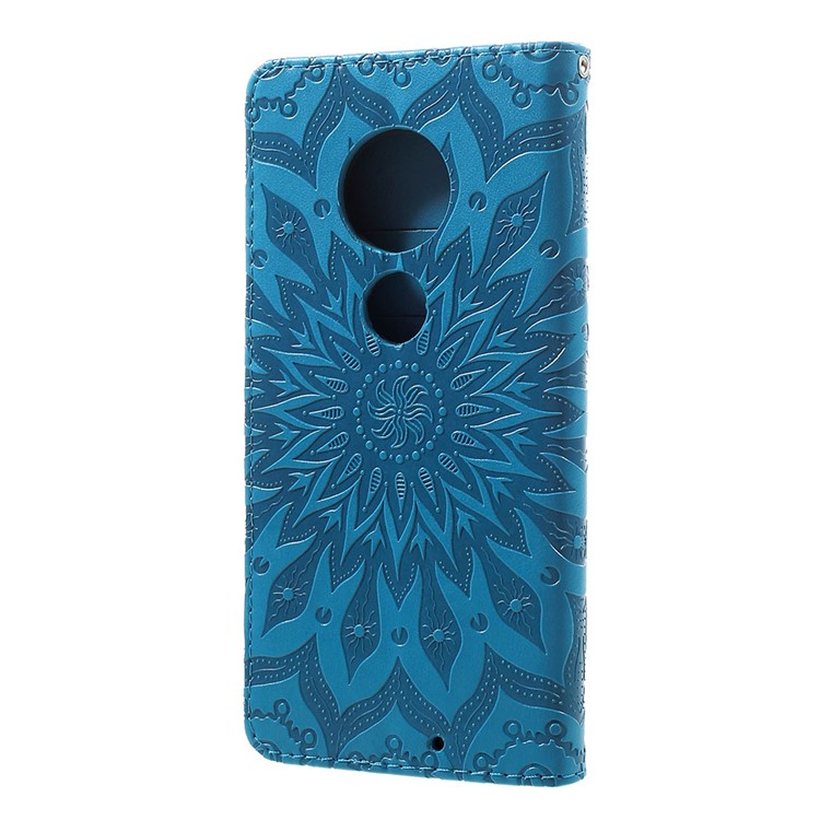 Aufdruck Sonnenblume PU-Leder-Portemonnaie-Handygehäuse Für Motorola G7 / G7 Plus - Blau-3