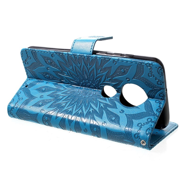 Aufdruck Sonnenblume PU-Leder-Portemonnaie-Handygehäuse Für Motorola G7 / G7 Plus - Blau-4