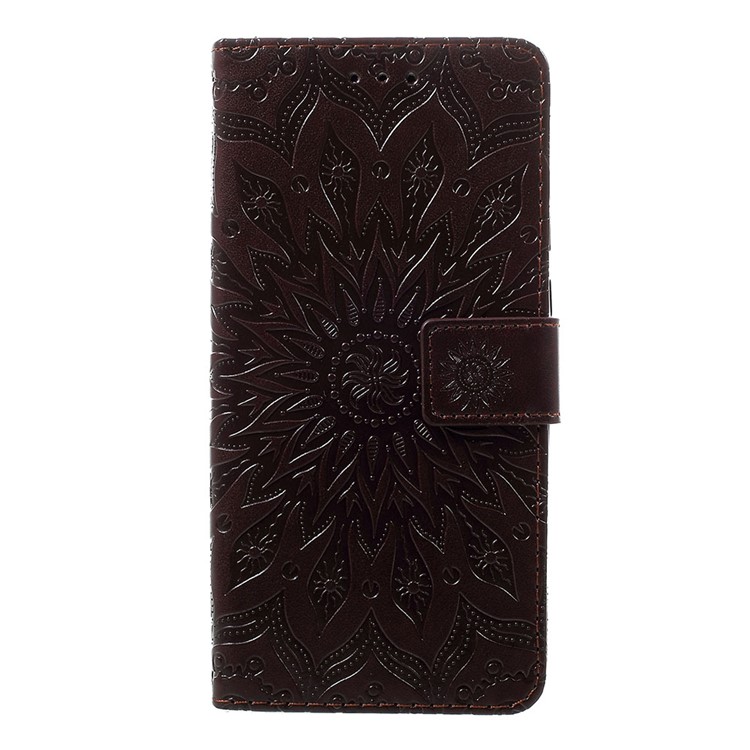 Imprint Sunflower PU Leather Wallet Phone Casing for Motorola Moto G7/G7 Plus - Brown-1
