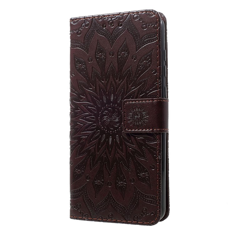 Imprint Sunflower PU Leather Wallet Phone Casing for Motorola Moto G7/G7 Plus - Brown-2