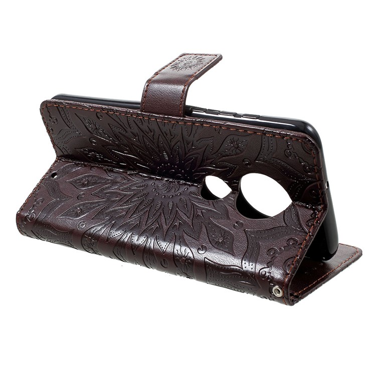 Imprint Sunflower PU Leather Wallet Phone Casing for Motorola Moto G7/G7 Plus - Brown-4