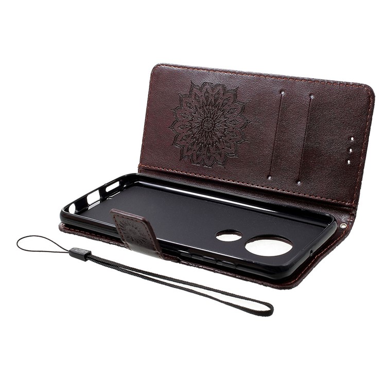 Imprint Sunflower PU Leather Wallet Phone Casing for Motorola Moto G7/G7 Plus - Brown-5