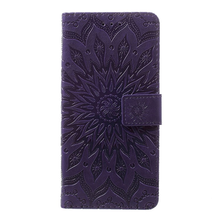 Imprint Sunflower PU Leather Wallet Phone Casing for Motorola Moto G7/G7 Plus - Purple-1
