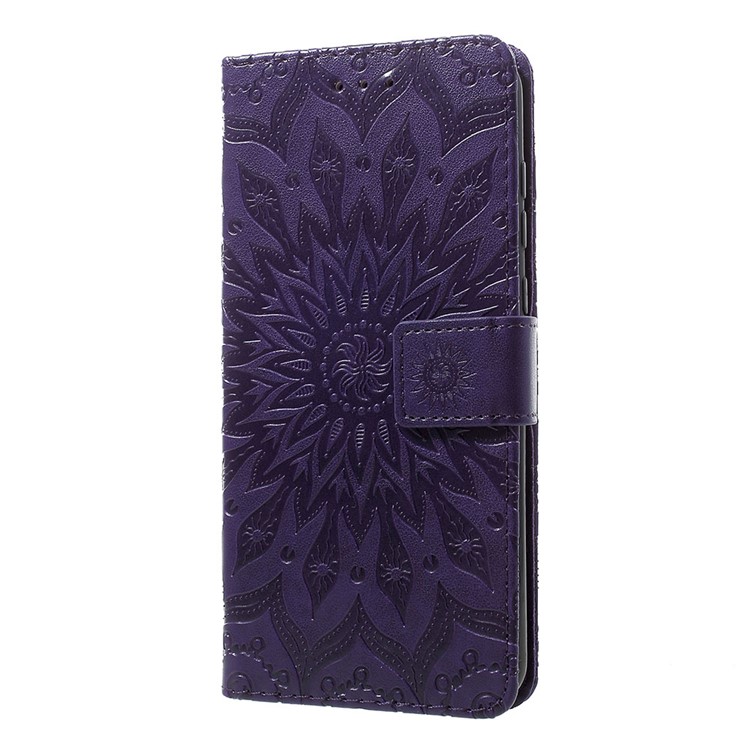 Imprint Sunflower PU Leather Wallet Phone Casing for Motorola Moto G7/G7 Plus - Purple-2
