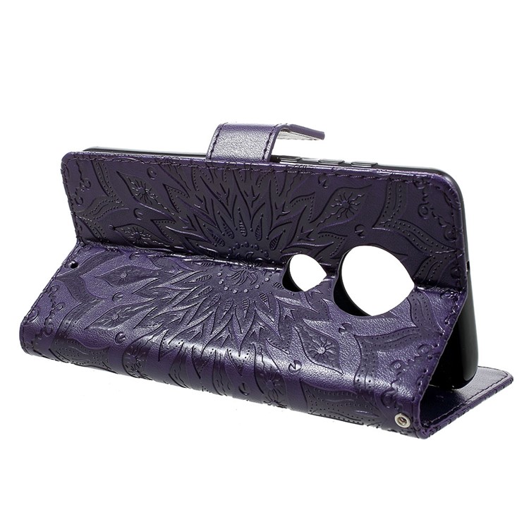 Imprint Sunflower PU Leather Wallet Phone Casing for Motorola Moto G7/G7 Plus - Purple-4
