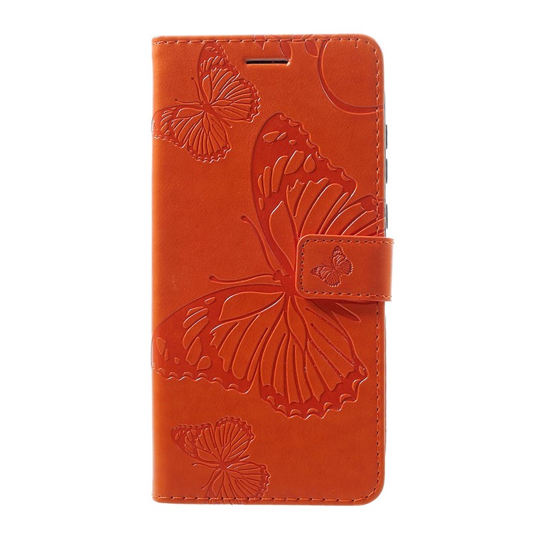 Imprinted Butterfly PU Leather Folio Flip Cover with Wallet Stand for Motorola Moto G7/G7 Plus - Orange-1